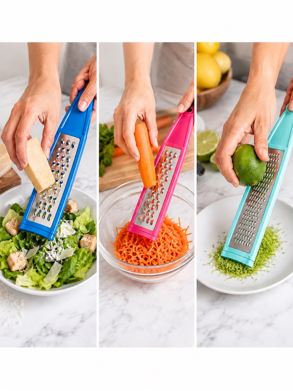NEW 3 Pc Colorful Handheld Grater Set Cheese Vegetable Kitchen Tools - Picture 3 of 3
